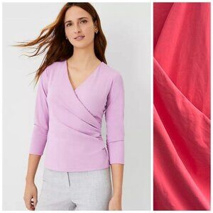 Ann Taylor Pink Refined Stretch Faux Wrap Top Size XL